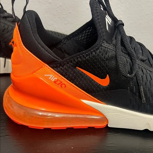 Nike Air Max 270 Black and Orange Athletic Shoes - Picture 7 of 15